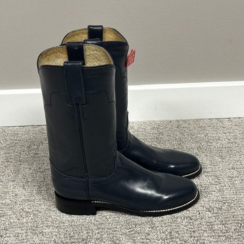 Tony Lama Dark Navy Leather Heeled Boots